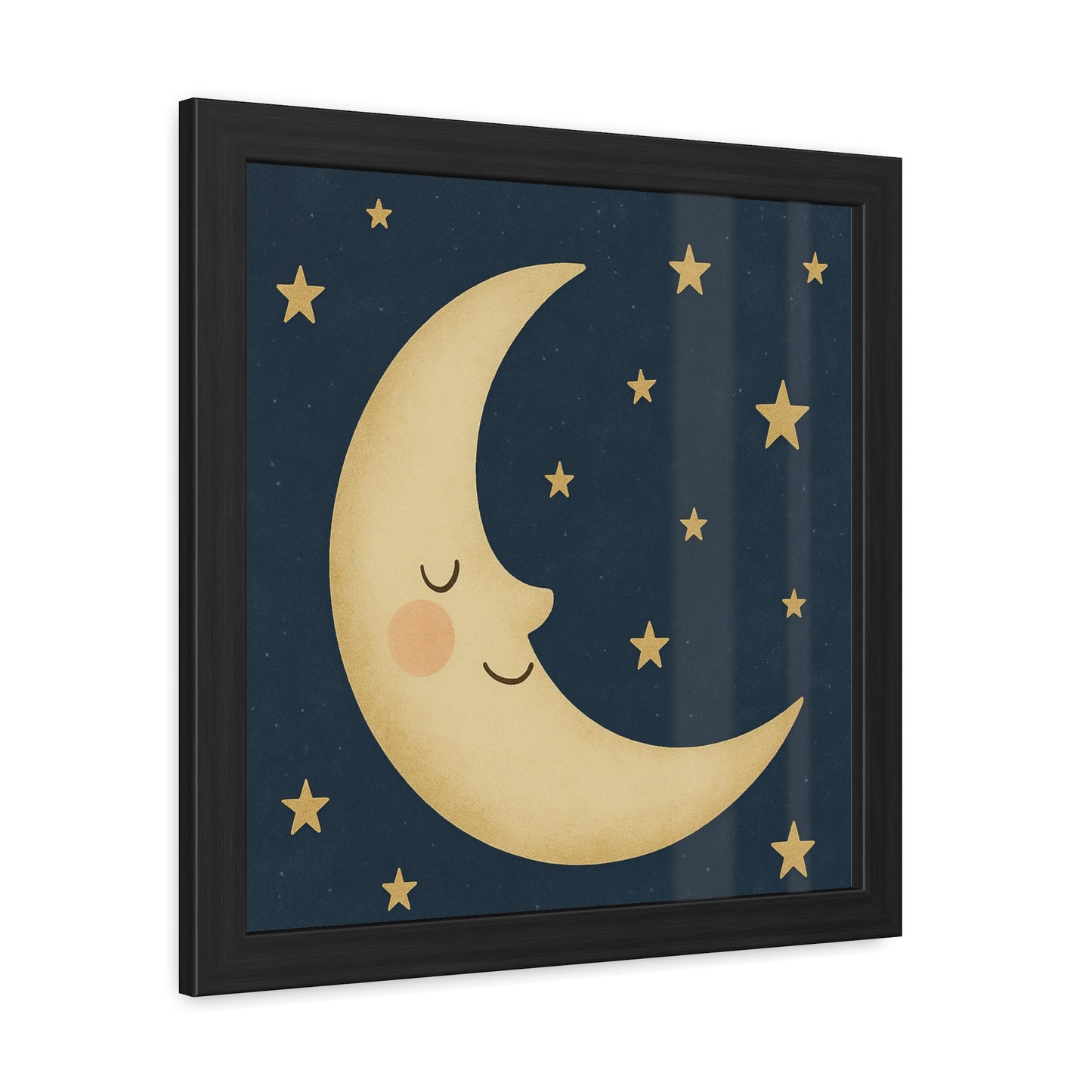 Póster Enmarcado A la Luna y las Estrellas — Arte Mural de Guardería Sueños Celestiales "Luna Sonrojada"