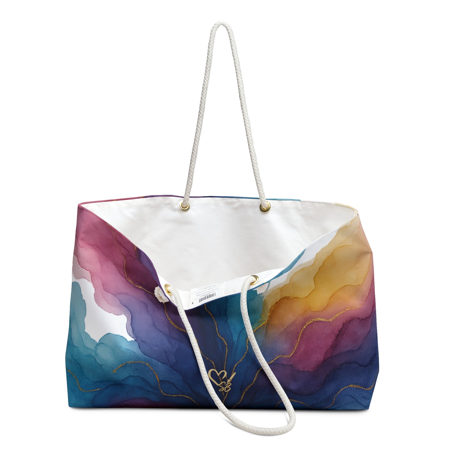 Abstract Watercolor Weekender Bag — Colorful Travel Tote with Gold Vein Detail