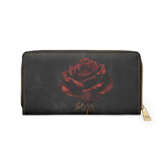 Billetera con cremallera Eternal Bloom – Cartera de mano elegante de polipiel con rosas rojas