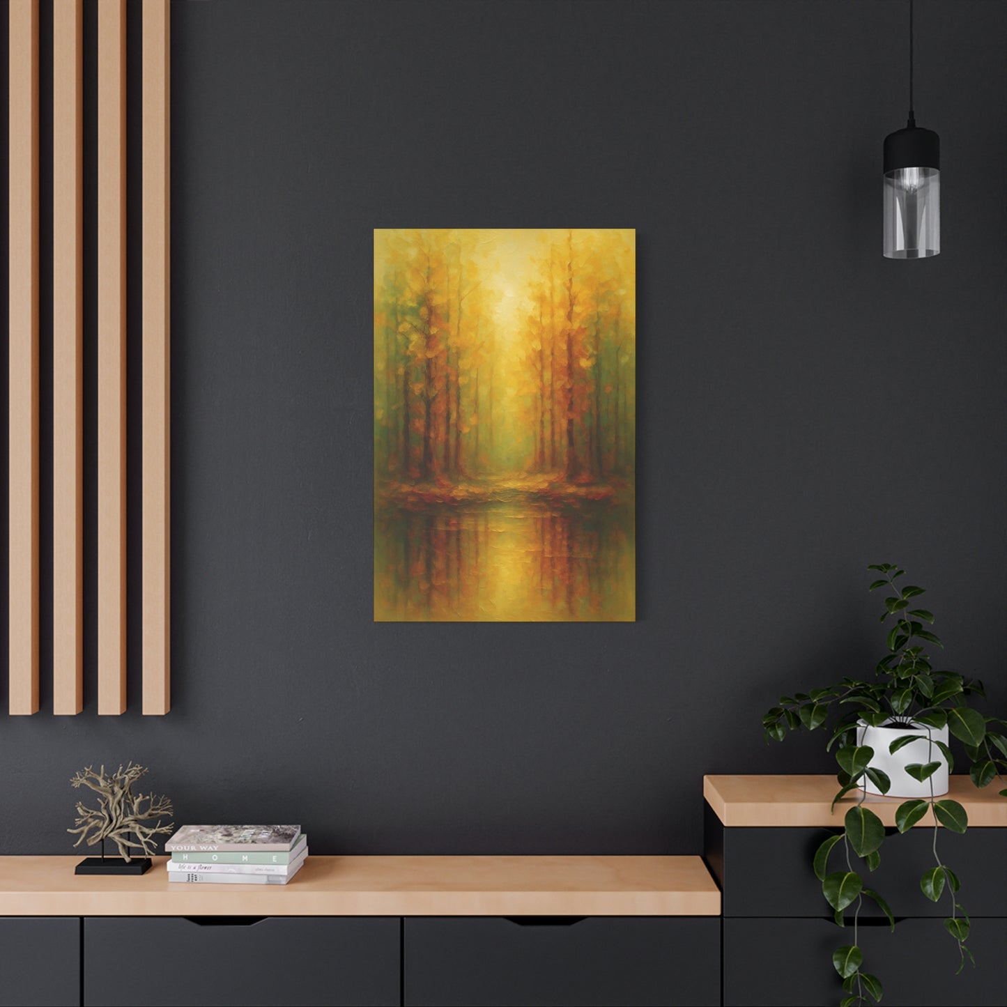 Lienzo Mate para Pared con Reflejo de Bosque Dorado