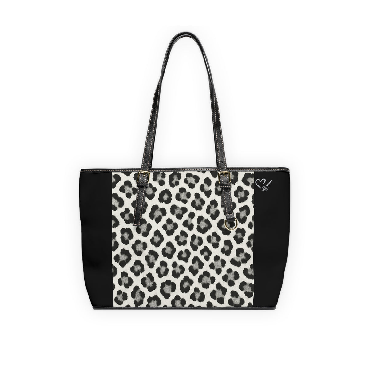 Bolso de hombro de piel sintética negra y leopardo de las nieves