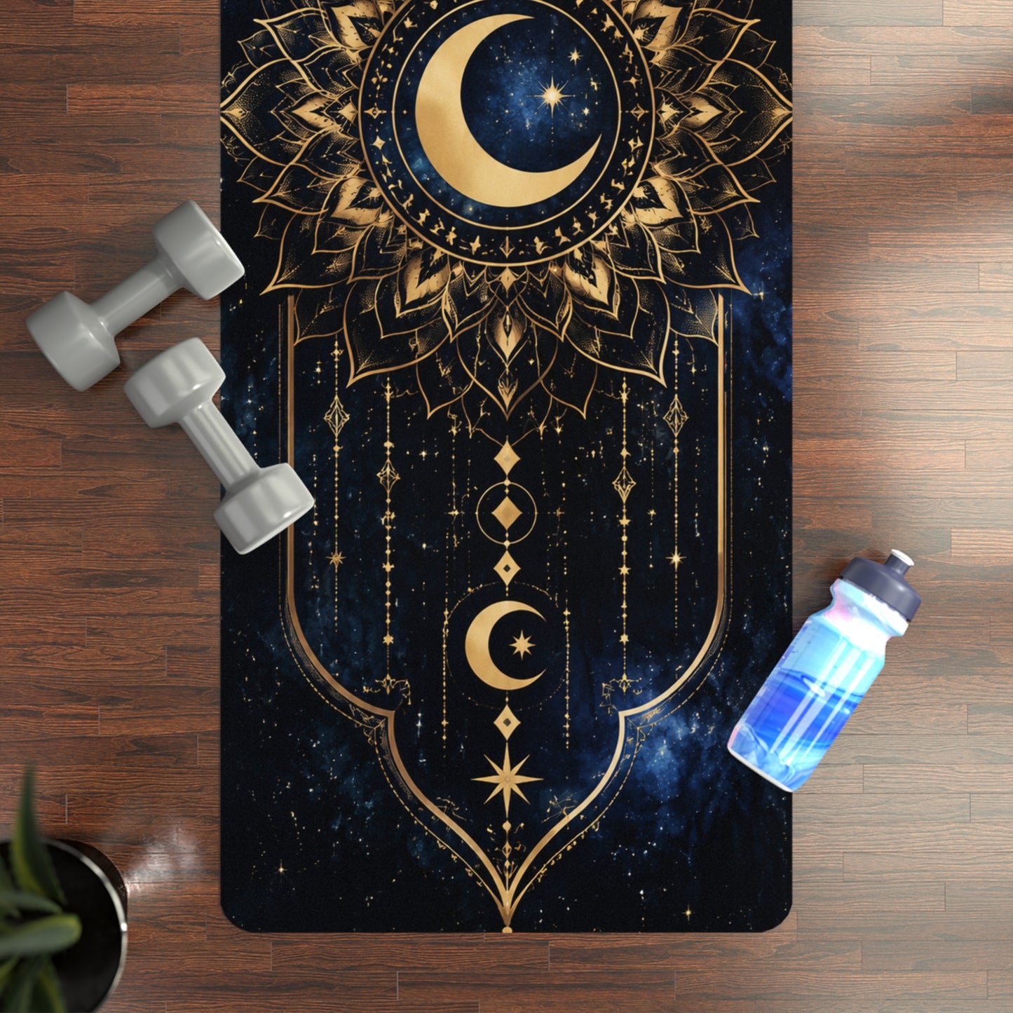 Celestial Moon Mandala Rubber Yoga Mat — Cosmic Meditation & Non-Slip Practice Mat