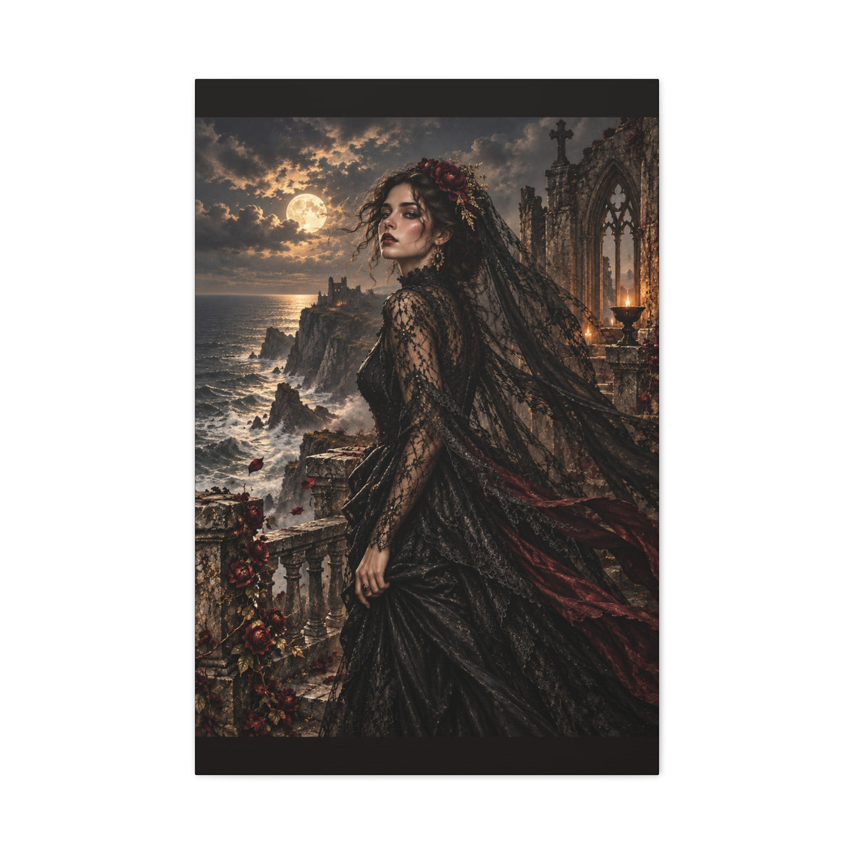 Gothic Moonlight Lady -Edge of Midnight-Matte Stretched Canvas Art