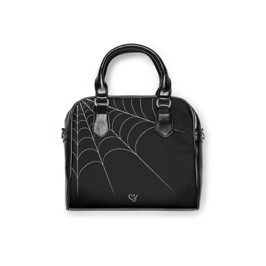 Drift-Spiderweb Shoulder Handbag — Gothic Black Web Print Purse