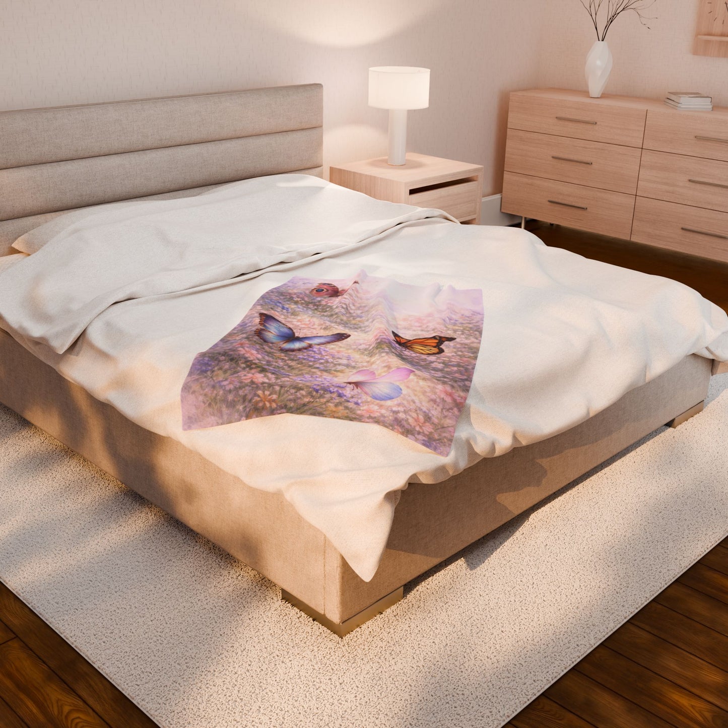Butterfly Meadow Velveteen Plush Blanket — Soft Pastel Throw for Bedroom, Nursery & Cozy Gifts