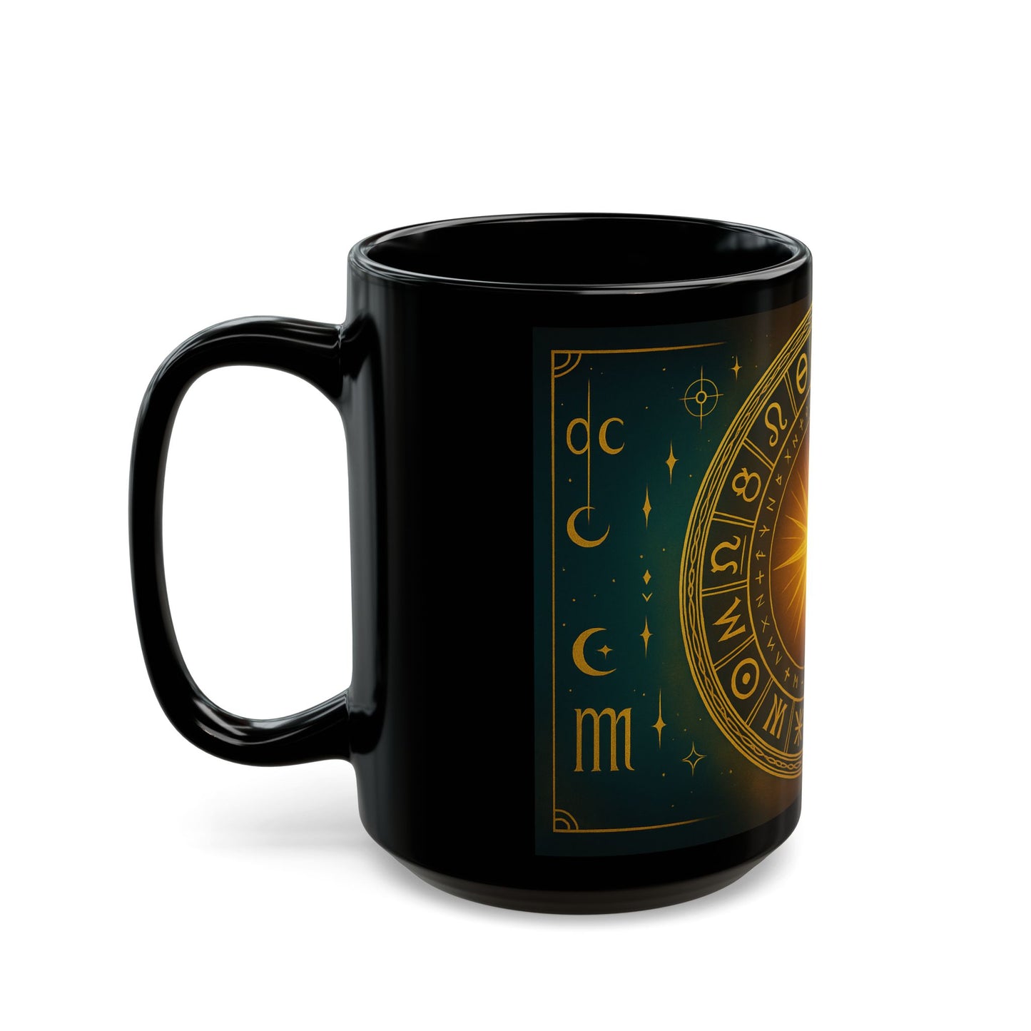 Taza Negra de Astrología Ascensión Solar — Taza de Café Celestial Rueda del Zodíaco (325 ml/444 ml)