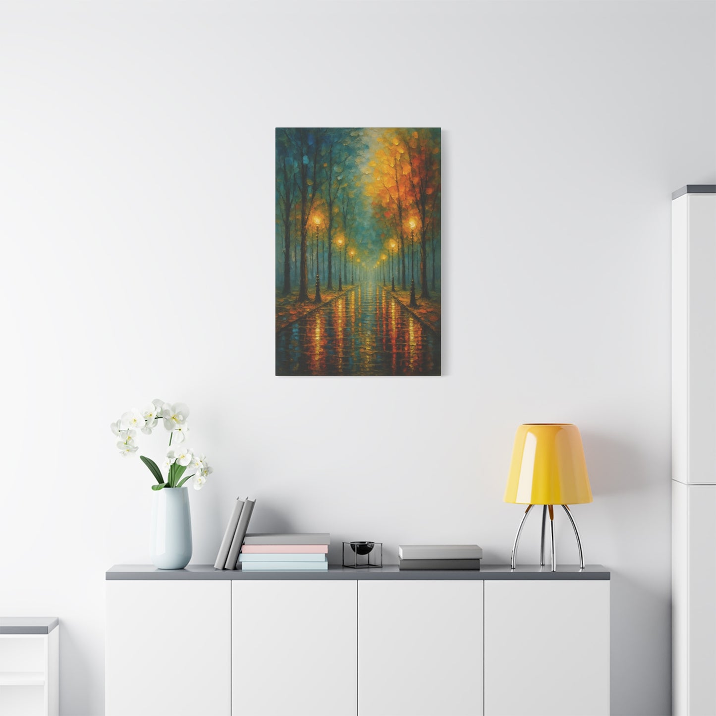 Autumn Street Lanterns Matte Canvas Art — Stretched 1.25"
