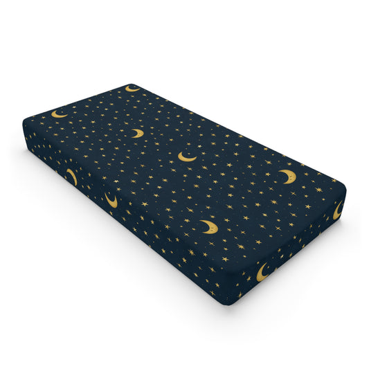 To the Moon – Baby Changing Pad Cover | Celestial Dreams – Navy & Gold Nursery Bedding