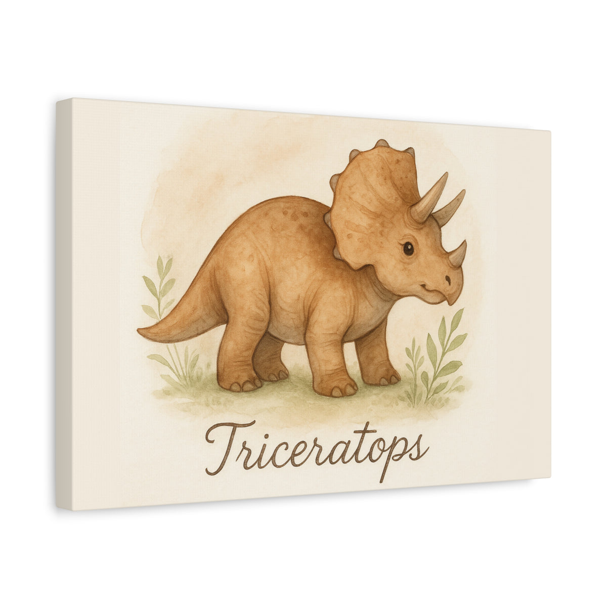 Triceratops Canvas Wall Art — Cute Nursery Dinosaur Print