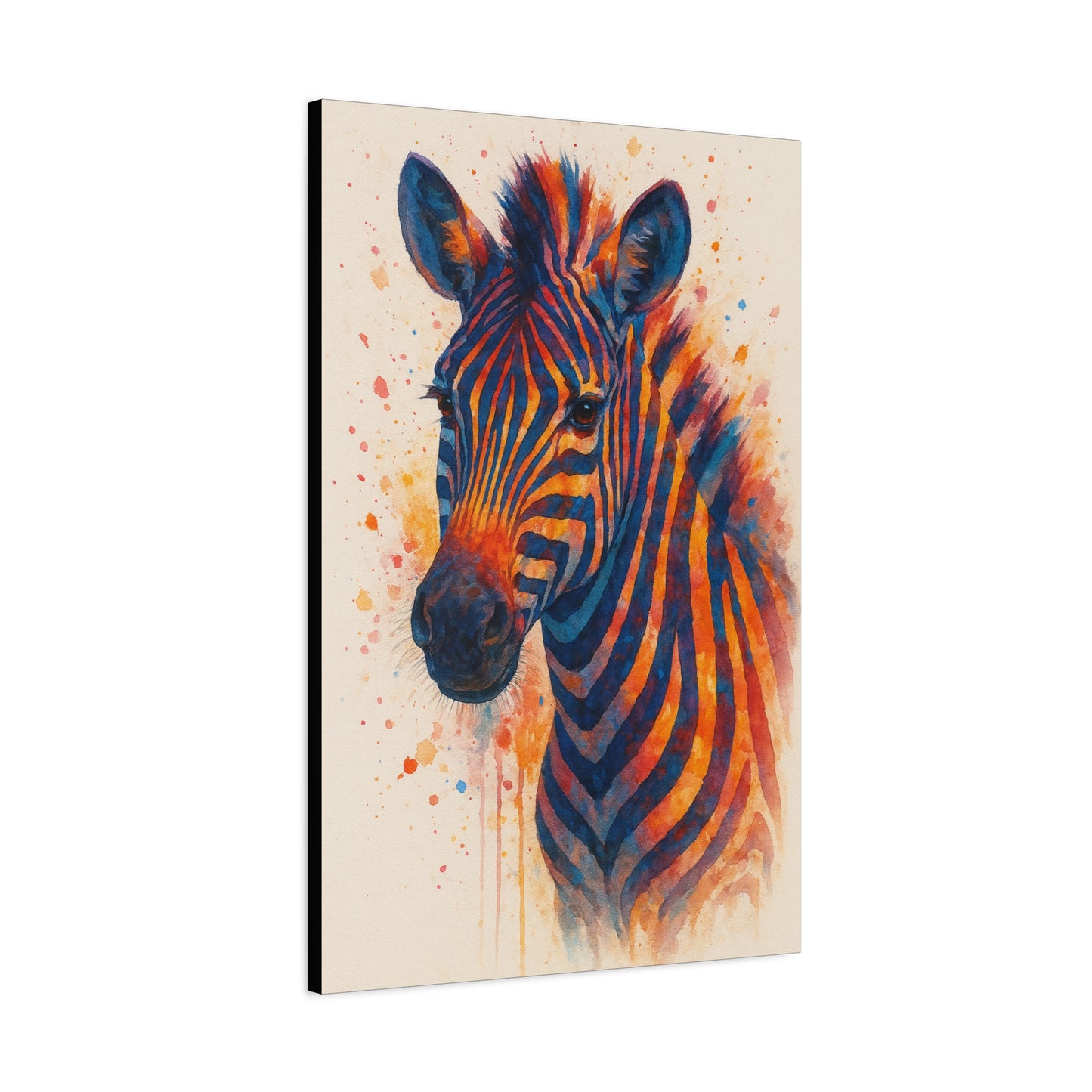 Zebra-Bold Colorful Abstract Animal Acrylic Ink Matte Canvas (Stretched)