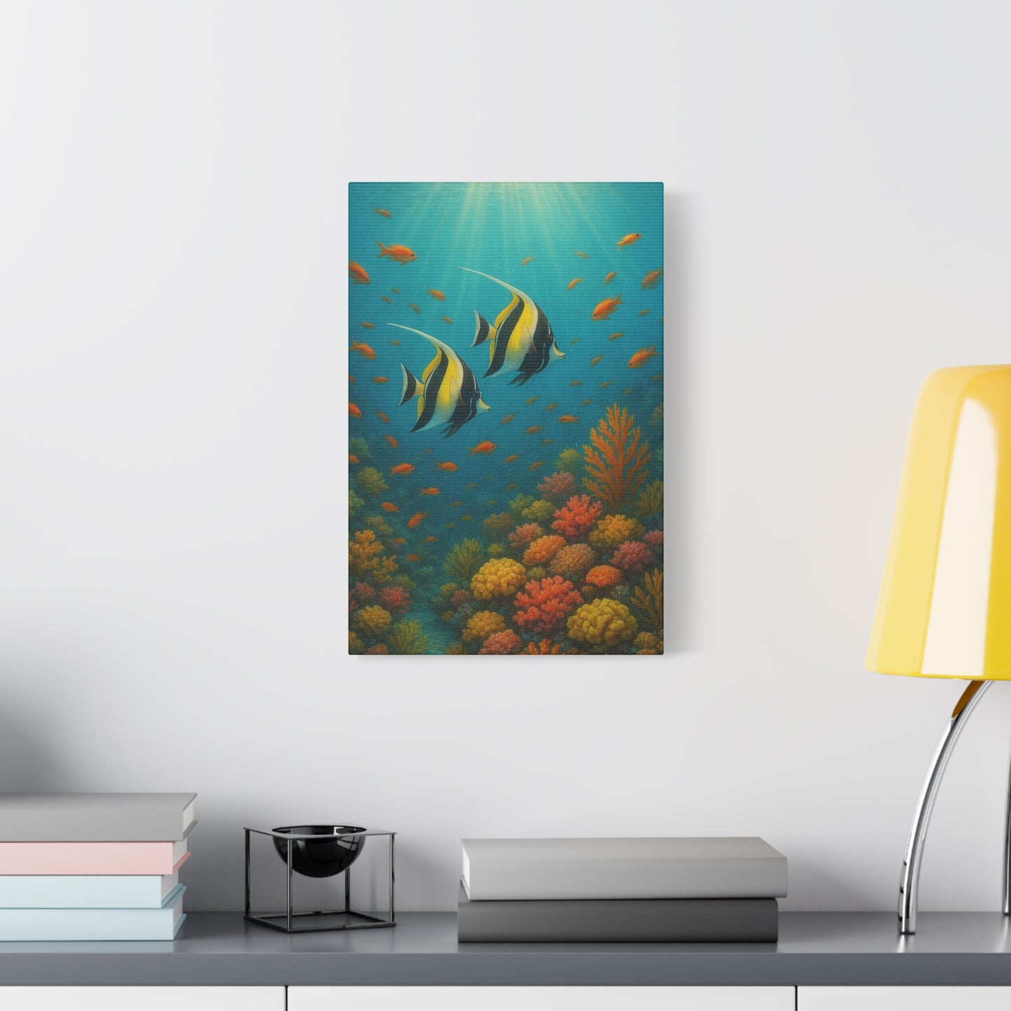 Lienzo Decorativo Arrecife de Coral Submarino — Arte de Pared de Pez Ángel Tropical