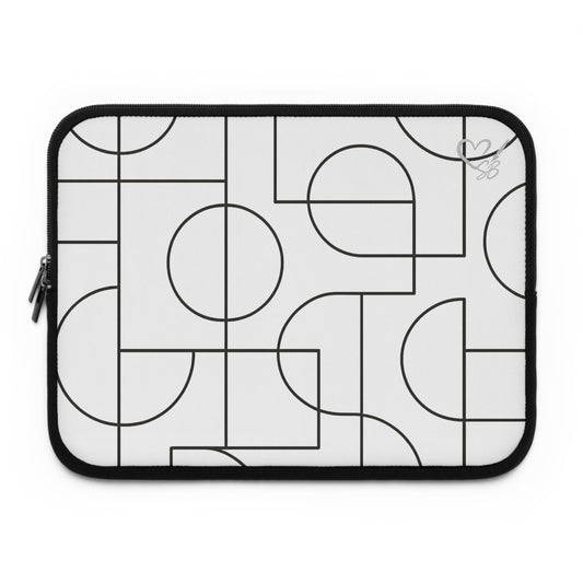 Estampado Geométrico — Colección Artesanal 2025 — Funda para Portátil — Estuche Protector de Neopreno en Blanco y Negro