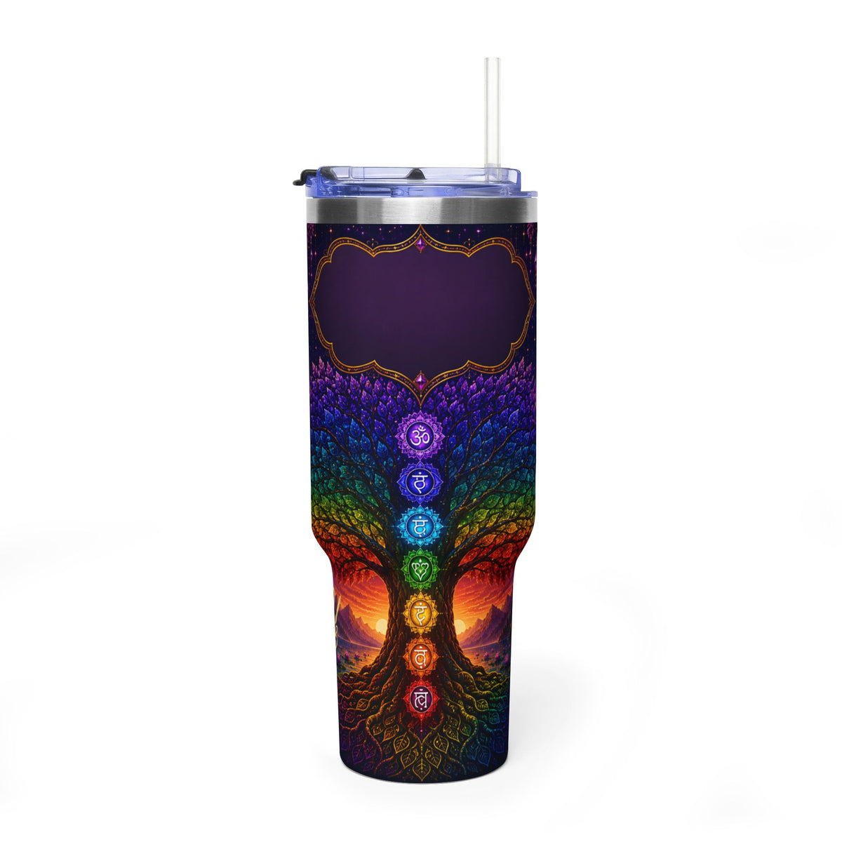 40oz Chakra Tree Vacuum Tumbler — Insulated Spiritual Travel Mug