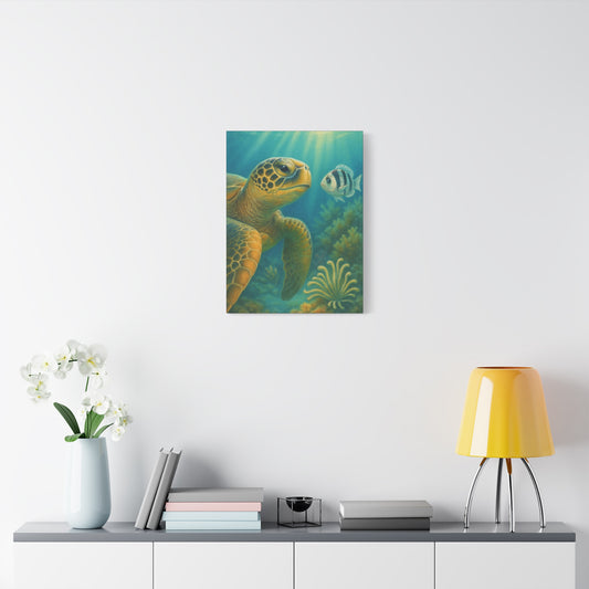 Arte en lienzo de tortuga marina bajo el agua – Decoración de pared estirada mate