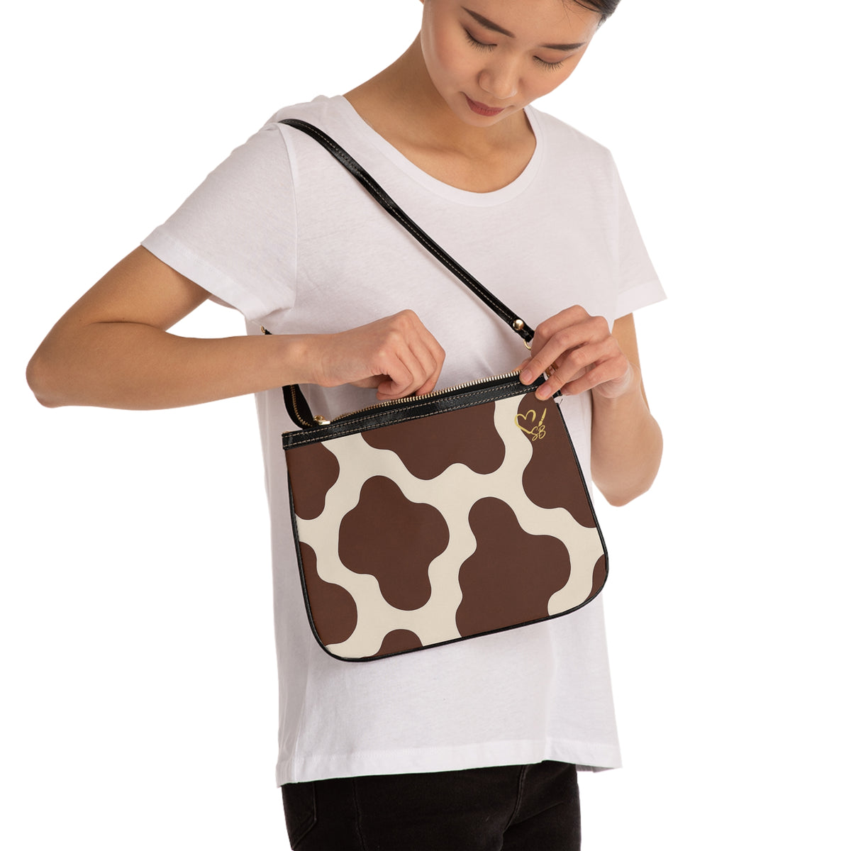Brown Cow Print Small Shoulder Bag — Brown Retro Pattern Crossbody Purse