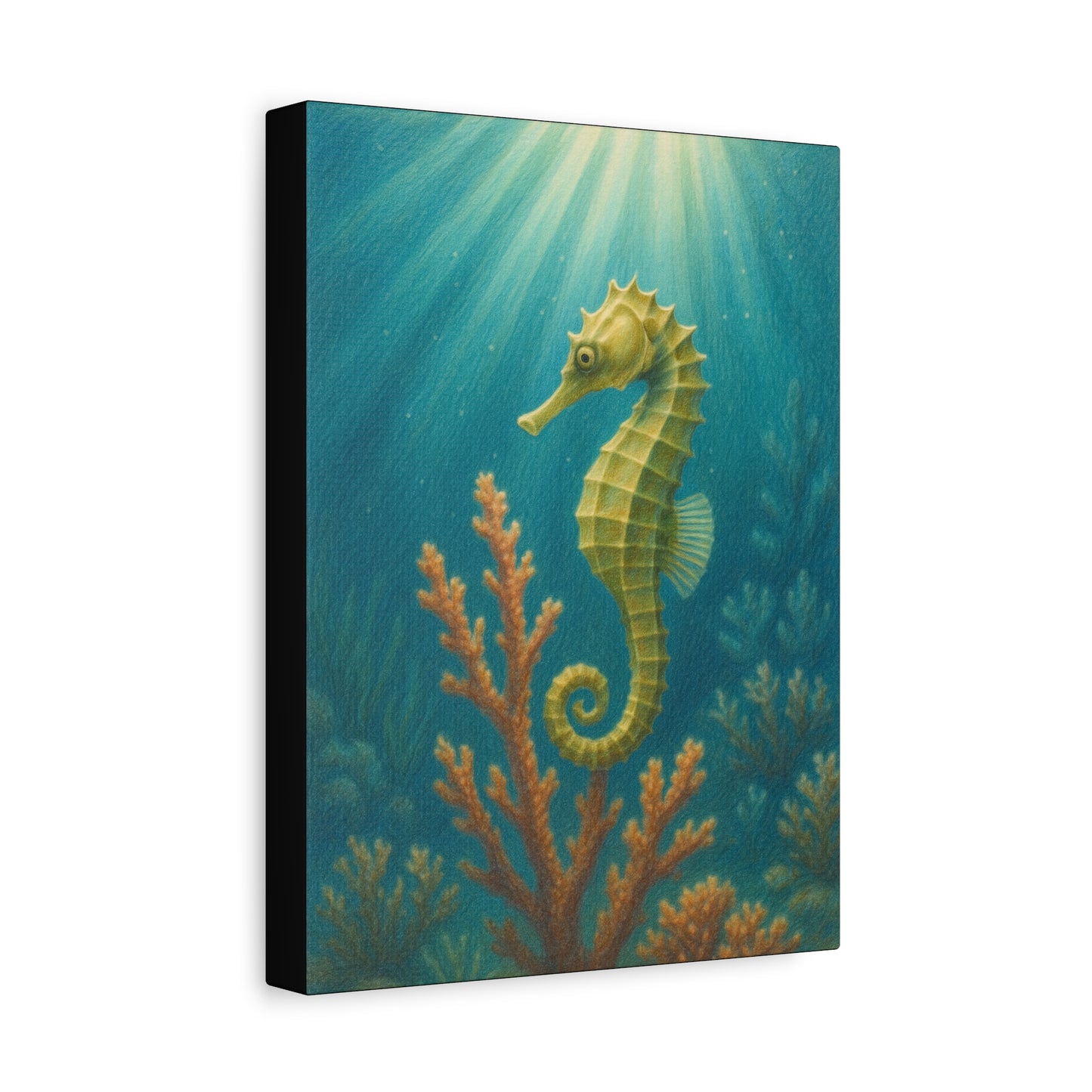Lámina artística de caballito de mar con paspartú — Lámina artística náutica para pared