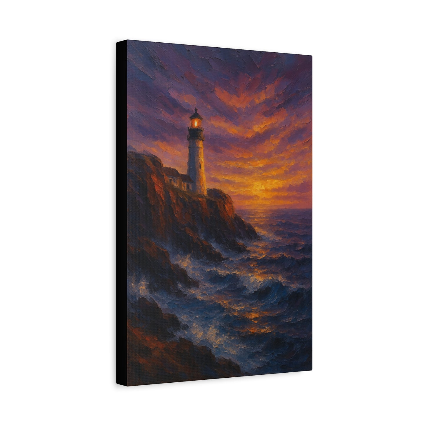 Lienzo Mate de Faro al Atardecer