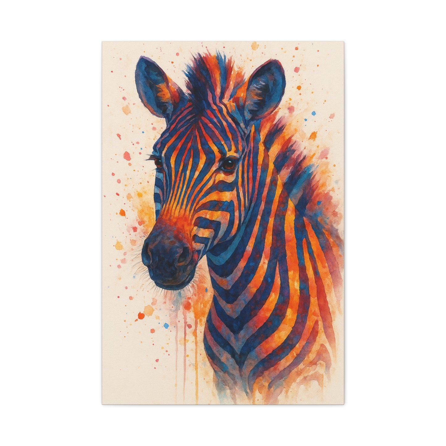 Zebra Watercolor Fine Art Print with Passepartout — Vibrant Animal Wall Art