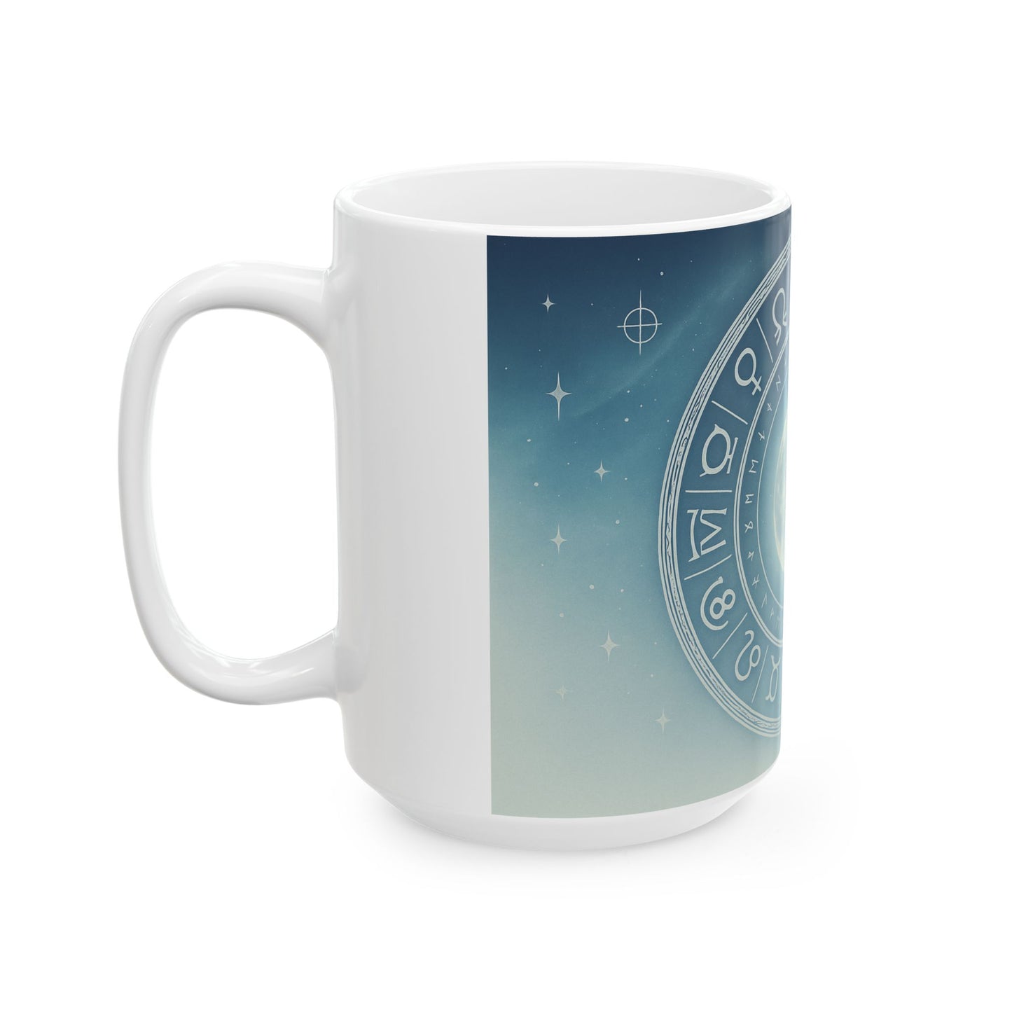 Zodiac Moon Ceramic Mug — Astrological Symbols Coffee Cup (11oz/15oz)