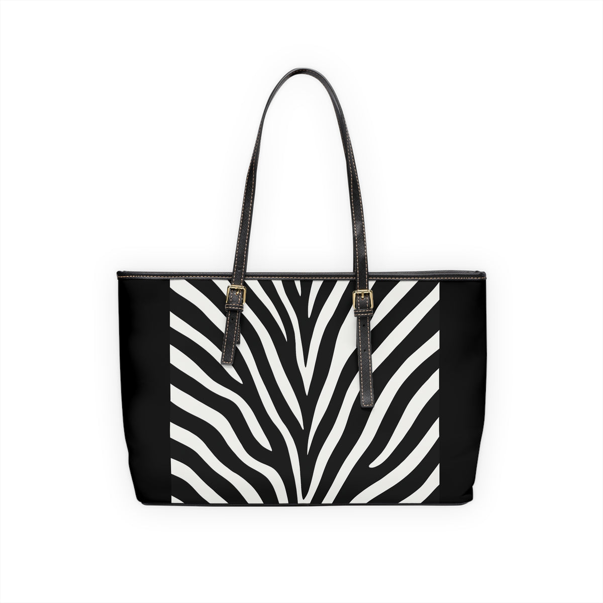 Zebra Print PU Leather Shoulder Bag — Black & White Animal Print Tote