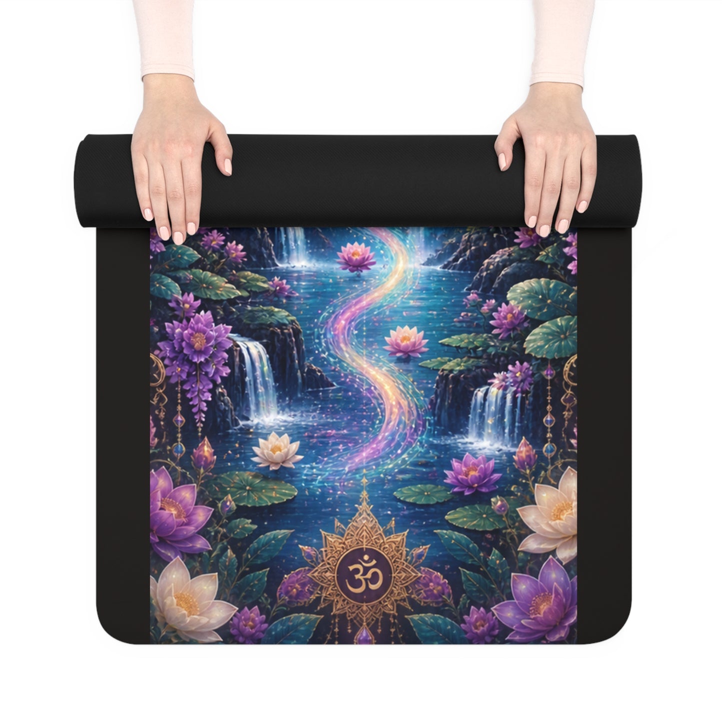 Chakra Lotus Meditation Rubber Yoga Mat — Psychedelic Mountain Serenity Design