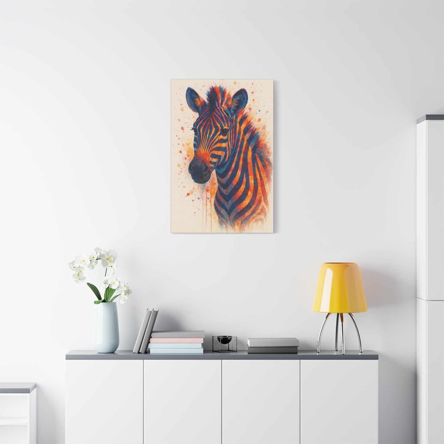 Zebra-Bold Colorful Abstract Animal Acrylic Ink Matte Canvas (Stretched)