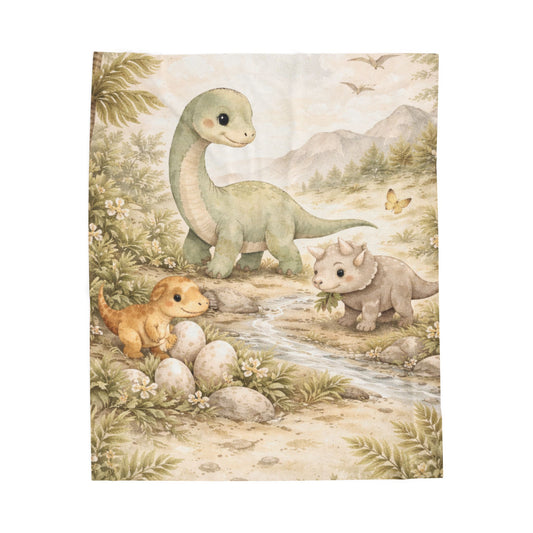 Dino Nursery Velveteen Plush Blanket – Cute Baby Dinosaur Minky Throw for Newborns & Toddlers