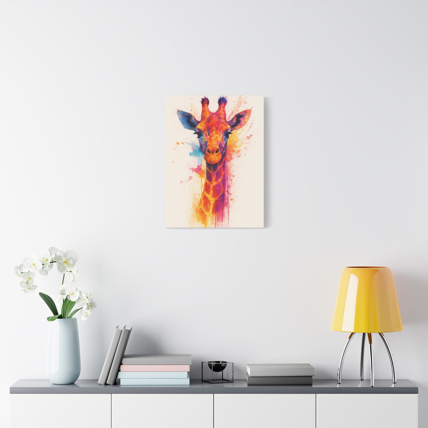 Lámina de lienzo de jirafa en acuarela colorida — Vibrante arte de pared de animales