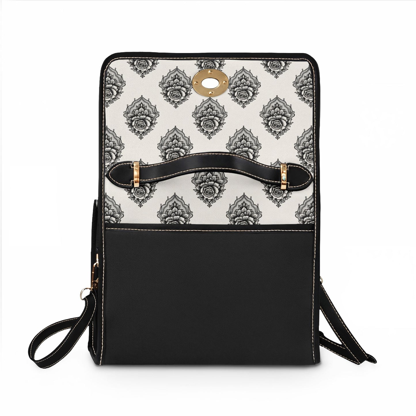 Bolso de lona "Rosa Velada" - Elegante bandolera damasco en blanco y negro