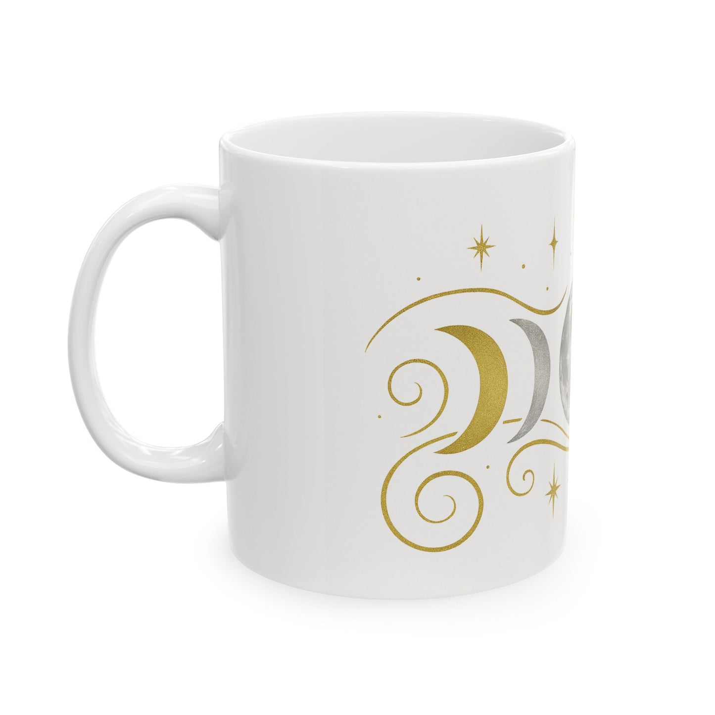 Taza de Cerámica Fases Lunares — Taza de Café Celestial Dorada y Plateada (325ml/440ml)