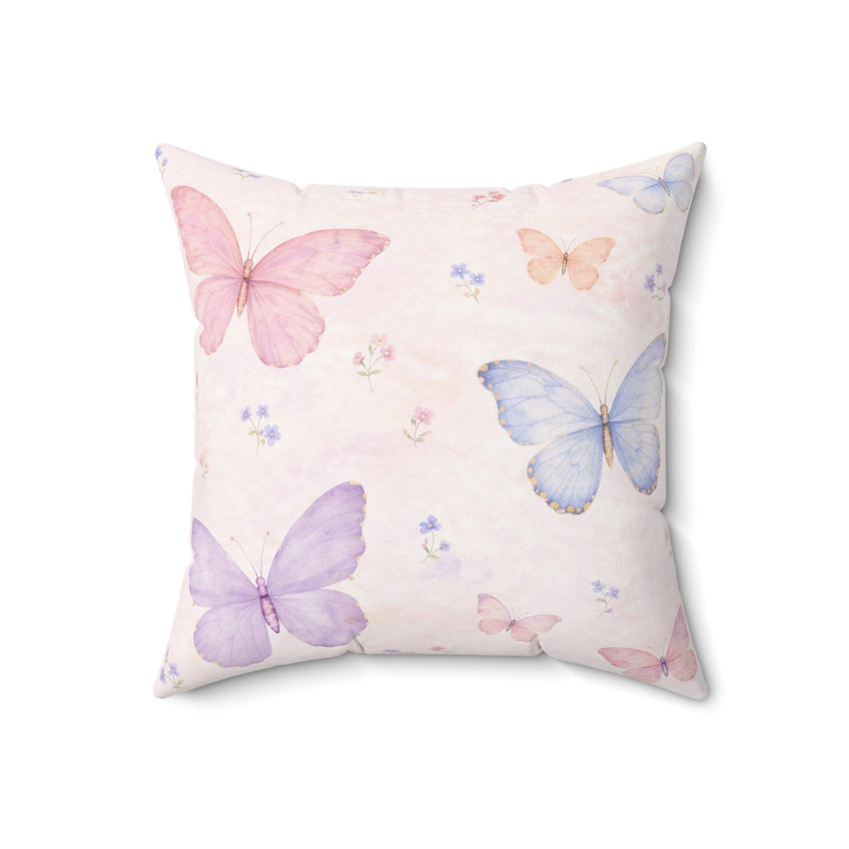 Pink Butterfly Faux Suede Square Pillow