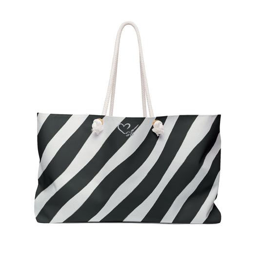 Zebra Stripe Weekender Bag — Black & White Travel Tote
