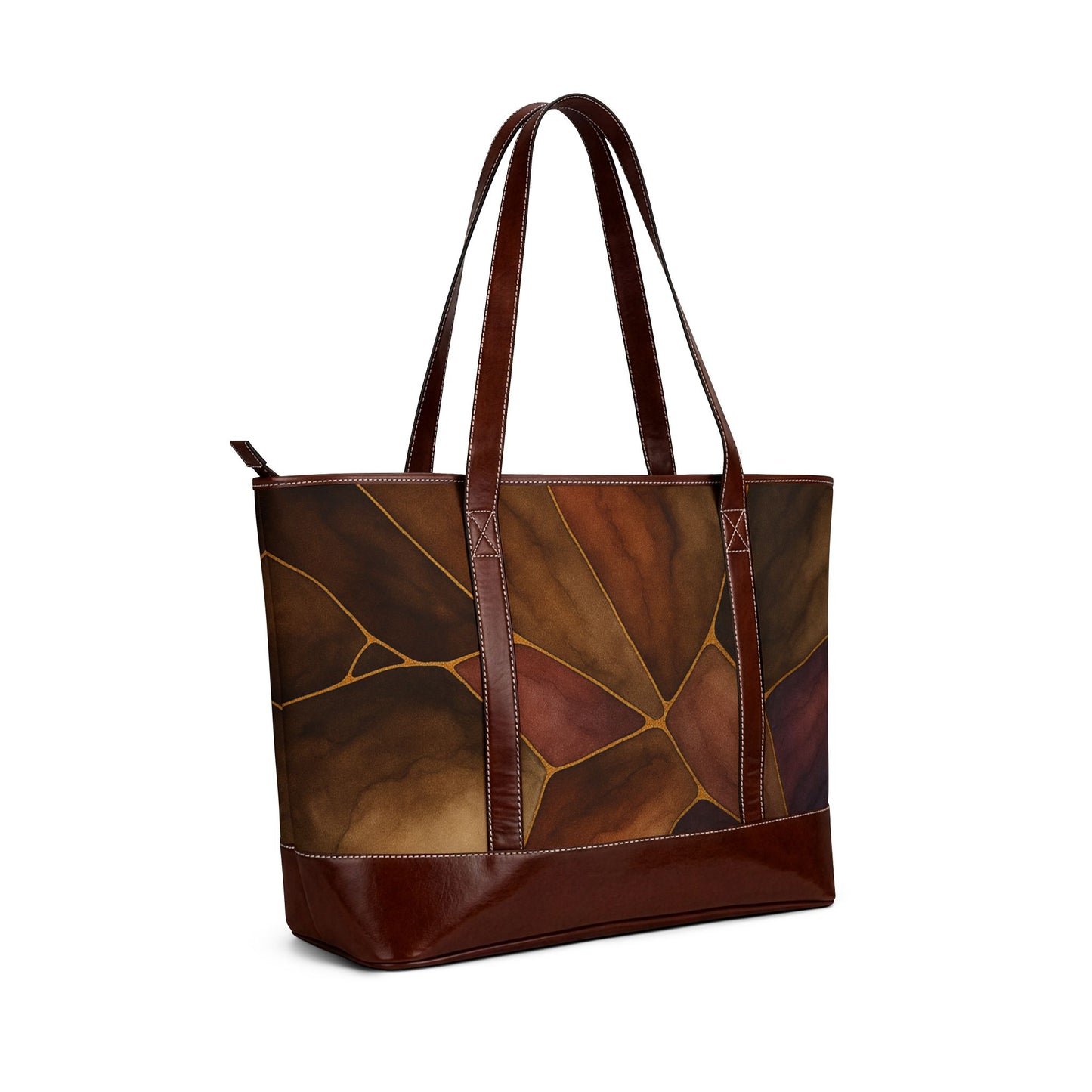 Sienna leather tote handbag left side view – structured everyday shoulder tote with leather trim by the Soulful Brush
