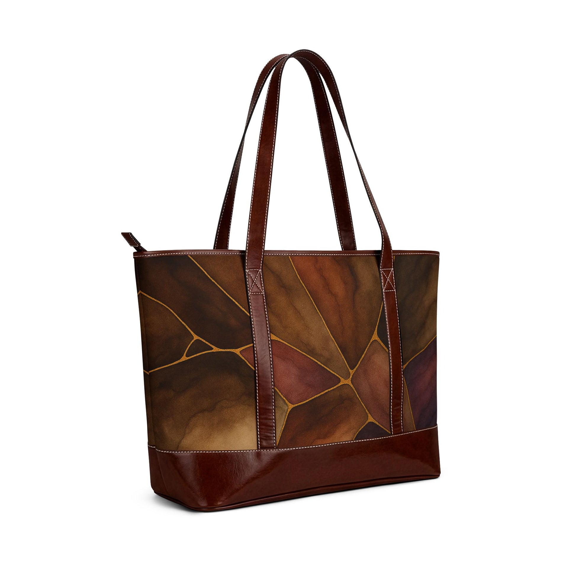 Sienna leather tote handbag left side view – structured everyday shoulder tote with leather trim by the Soulful Brush
