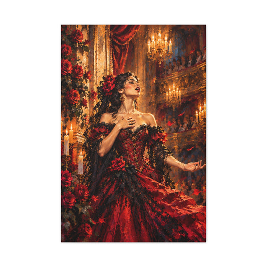 Romantic Victorian Woman in Red Gown Matte Canvas Wall Art-Carmen, the Last Note
