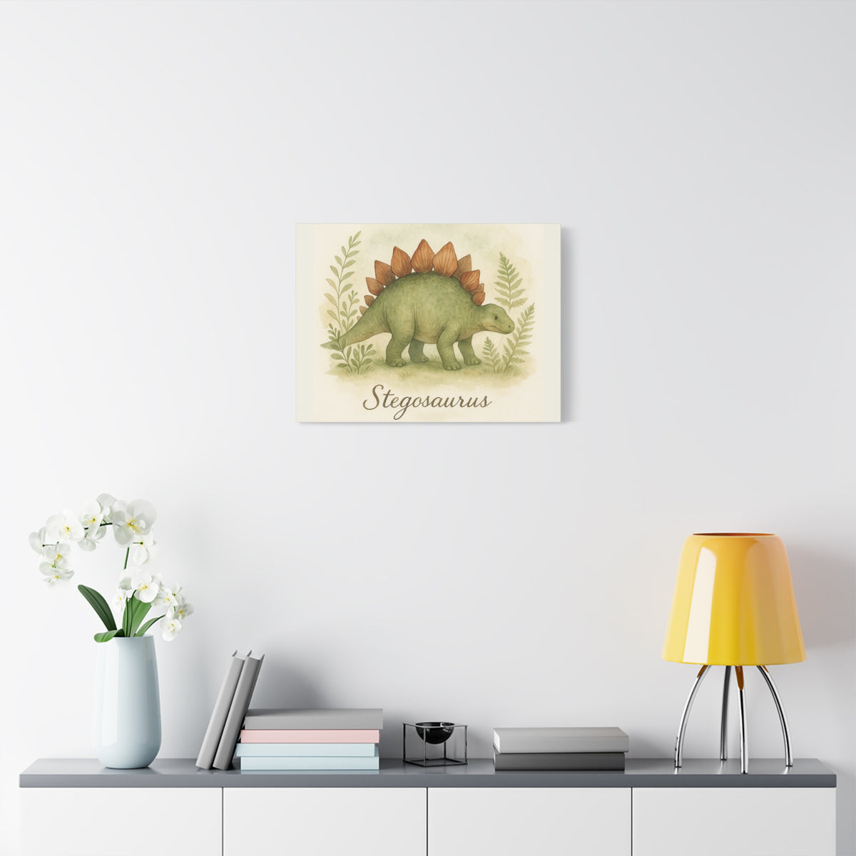 Stegosaurus Canvas Wall Art — Watercolor Dino Print for Nursery & Kids’ Room