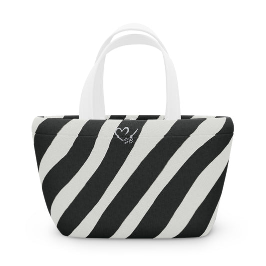 Zebra Print Lunch Bag — Insulated Black & White Animal Stripe Tote