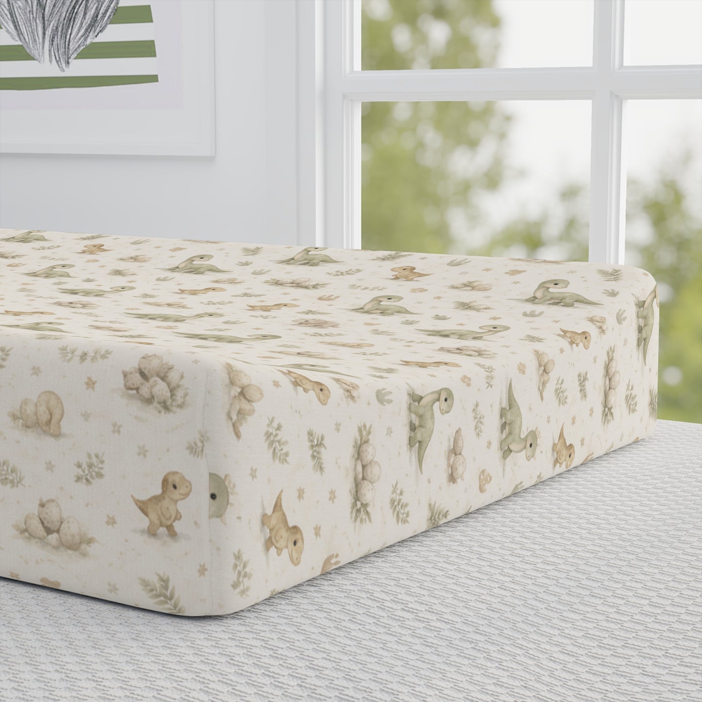 Changing Pad Cover — Neutral Baby Dinosaur Print (Fits Standard Baby Changing Pads)