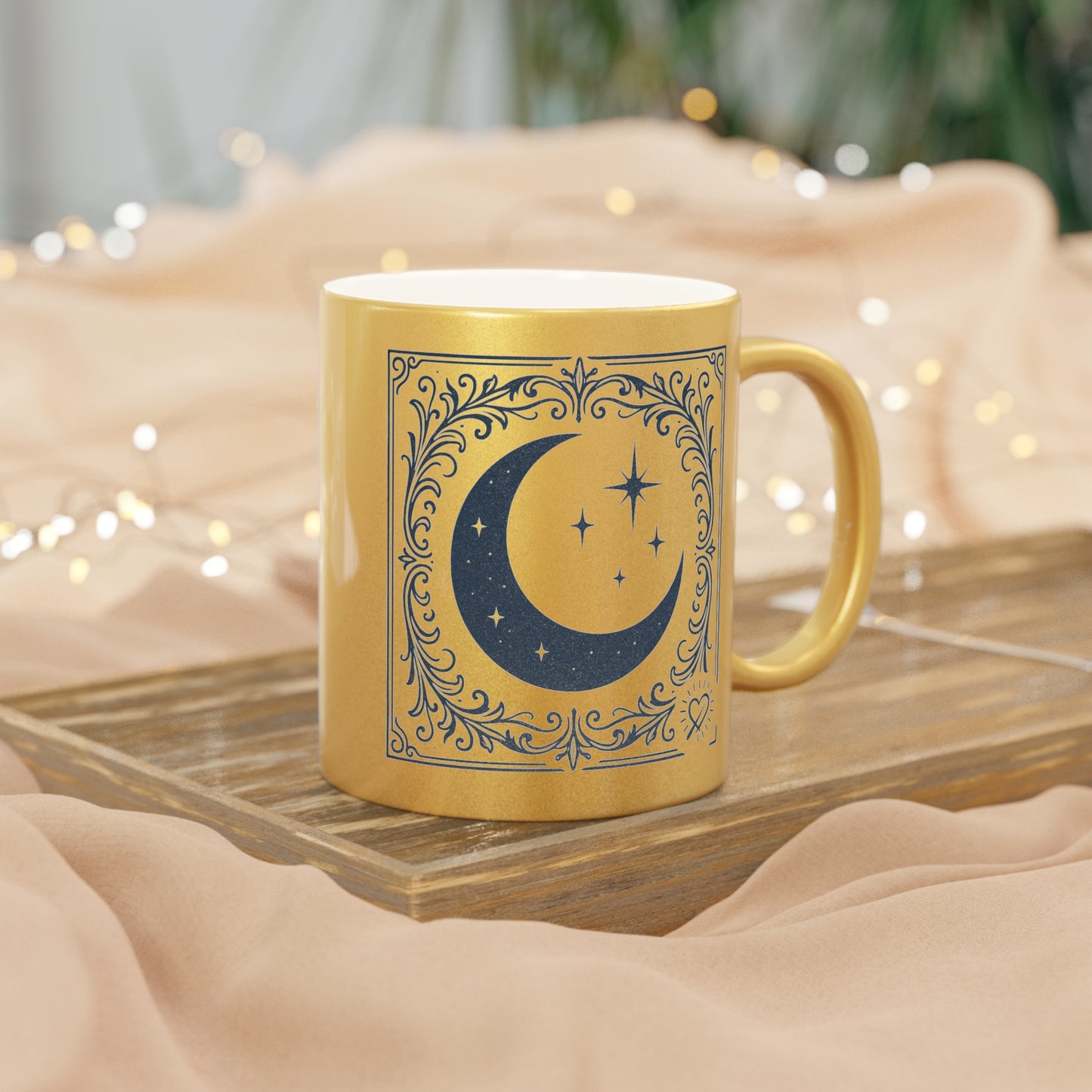 Taza de café con Luna Creciente y Menguante Metálica — Celestial Plata/Oro