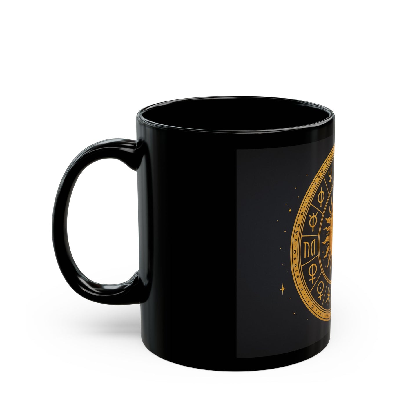 Taza Solar Disk-Black — Taza de café con símbolos astrológicos dorados (325 ml/444 ml)