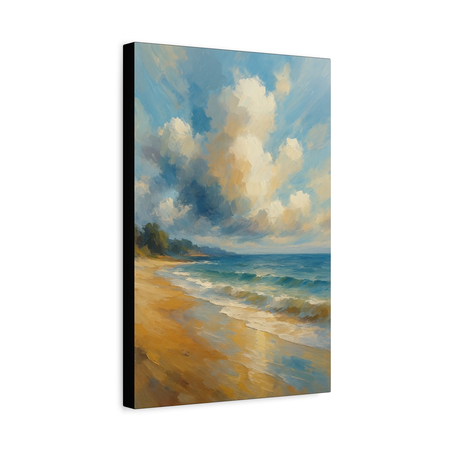 Lienzo de pared con paisaje marino costero — Cuadro de playa tranquila, mate tensado