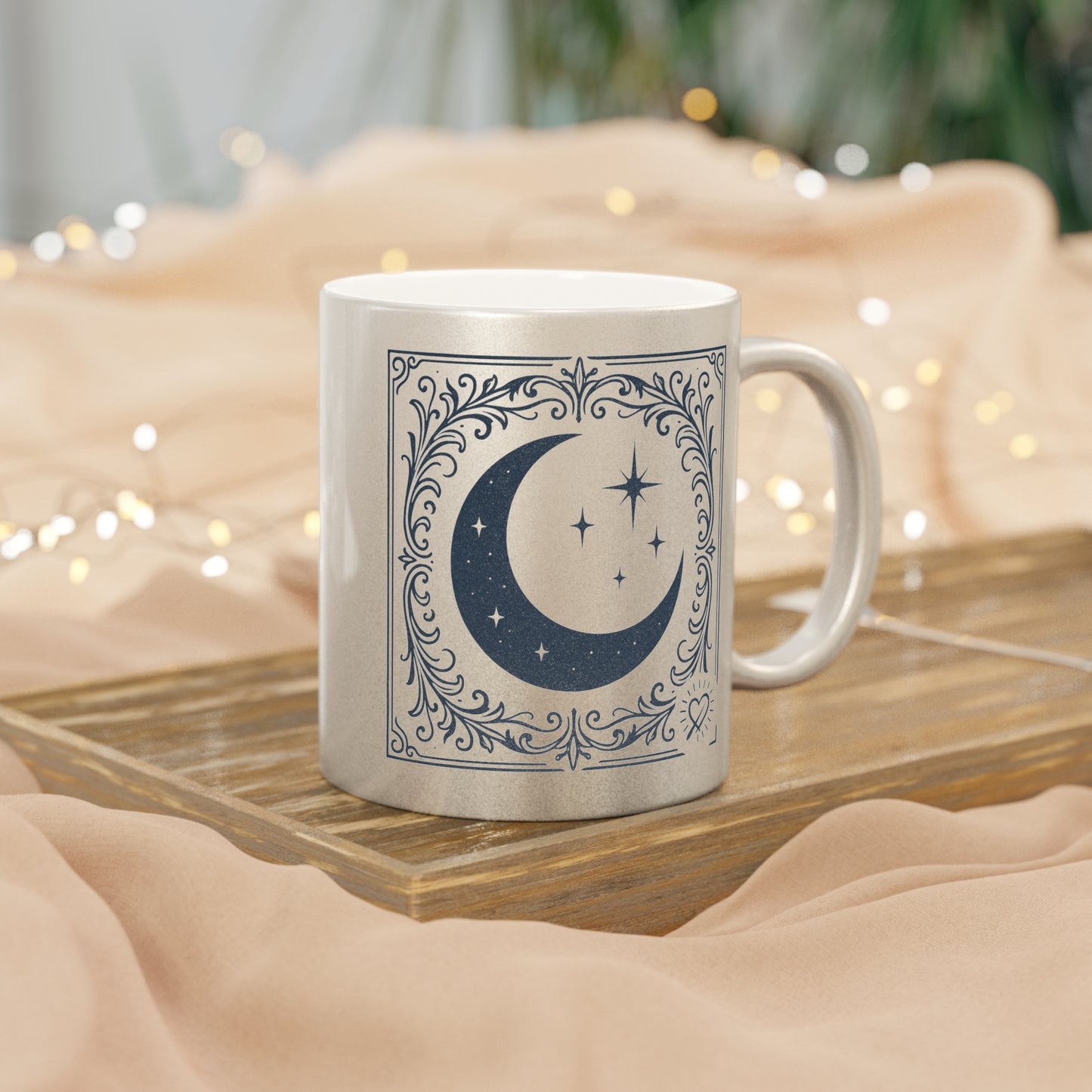 Taza de café con Luna Creciente y Menguante Metálica — Celestial Plata/Oro