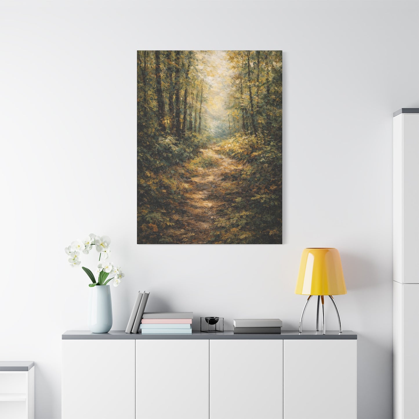 Lienzo Mate para Pared Sendero del Bosque – Paisaje Arbolado Tranquilo