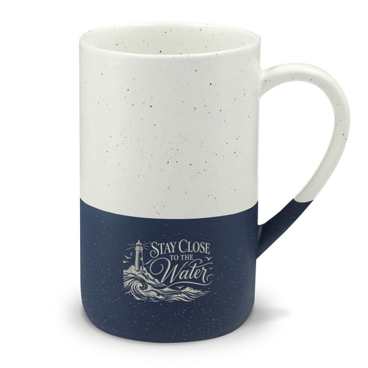 Speckled Ceramic Mug 13oz — "Stay Close to the Water" Engraved Navy Accent