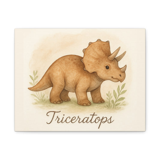 Triceratops Canvas Wall Art — Cute Nursery Dinosaur Print