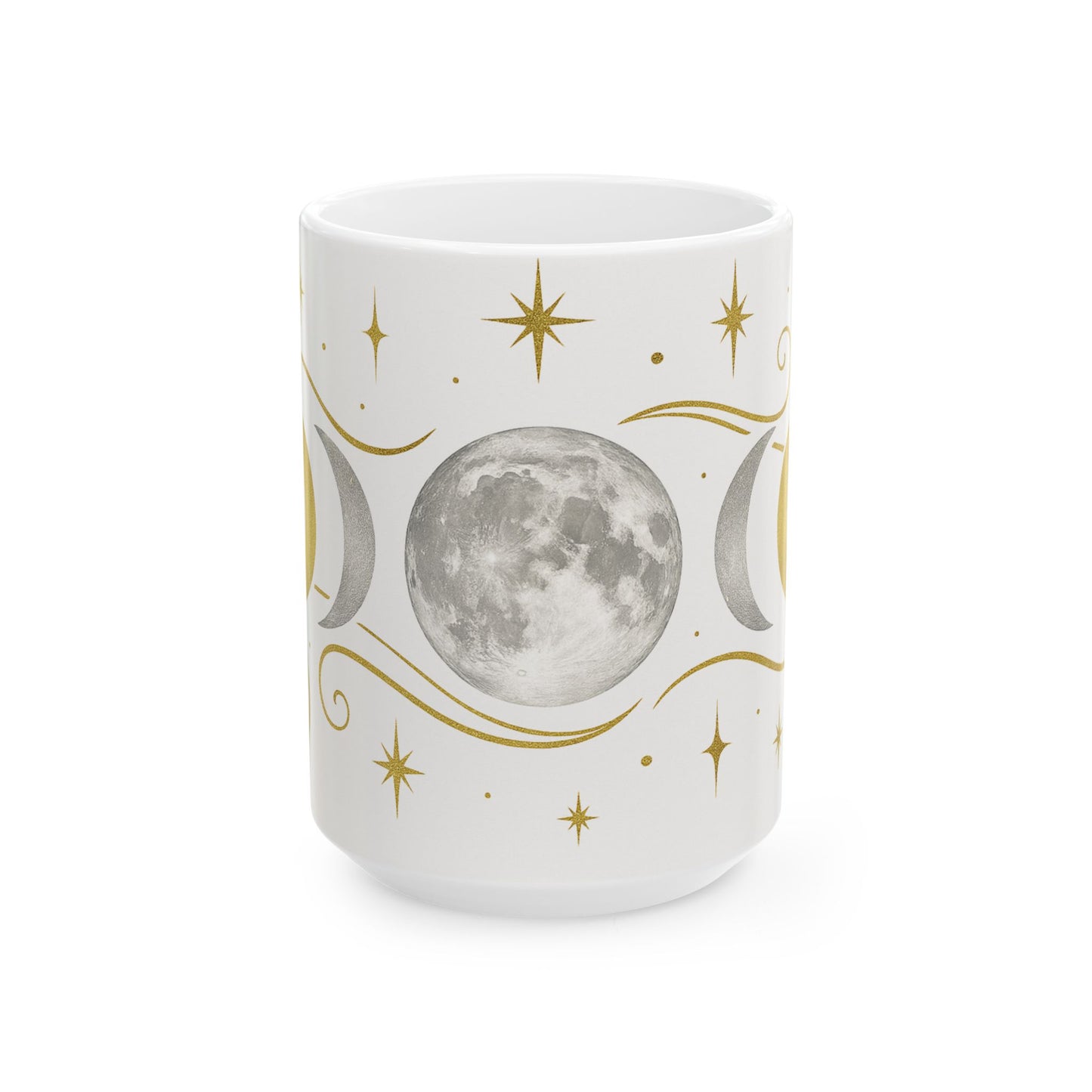 Taza de Cerámica Fases Lunares — Taza de Café Celestial Dorada y Plateada (325ml/440ml)