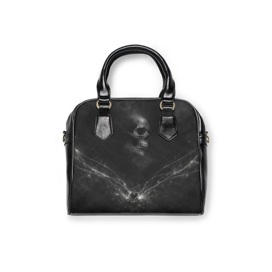 Restos Velados - Bolso de Hombro con Calavera Gótica - Bolso de Calavera Ahumada Oscura con Huesos Cruzados