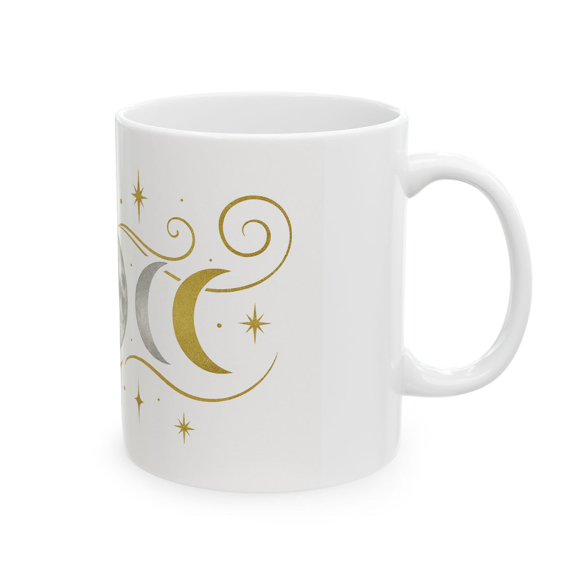 Moon Phase Ceramic Mug — Gold & Silver Celestial Coffee Cup (11oz/15oz)