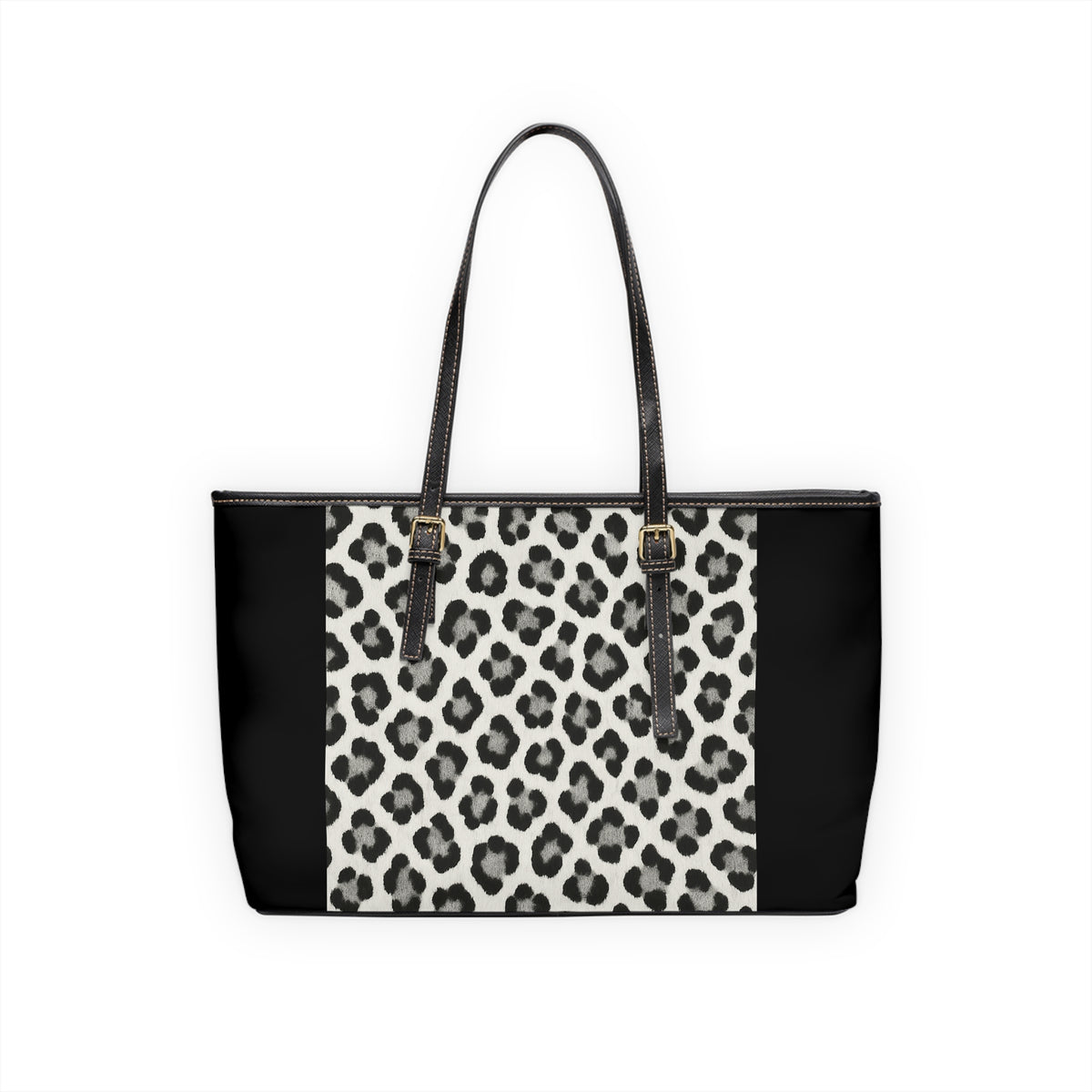 Bolso de hombro de piel sintética negra y leopardo de las nieves