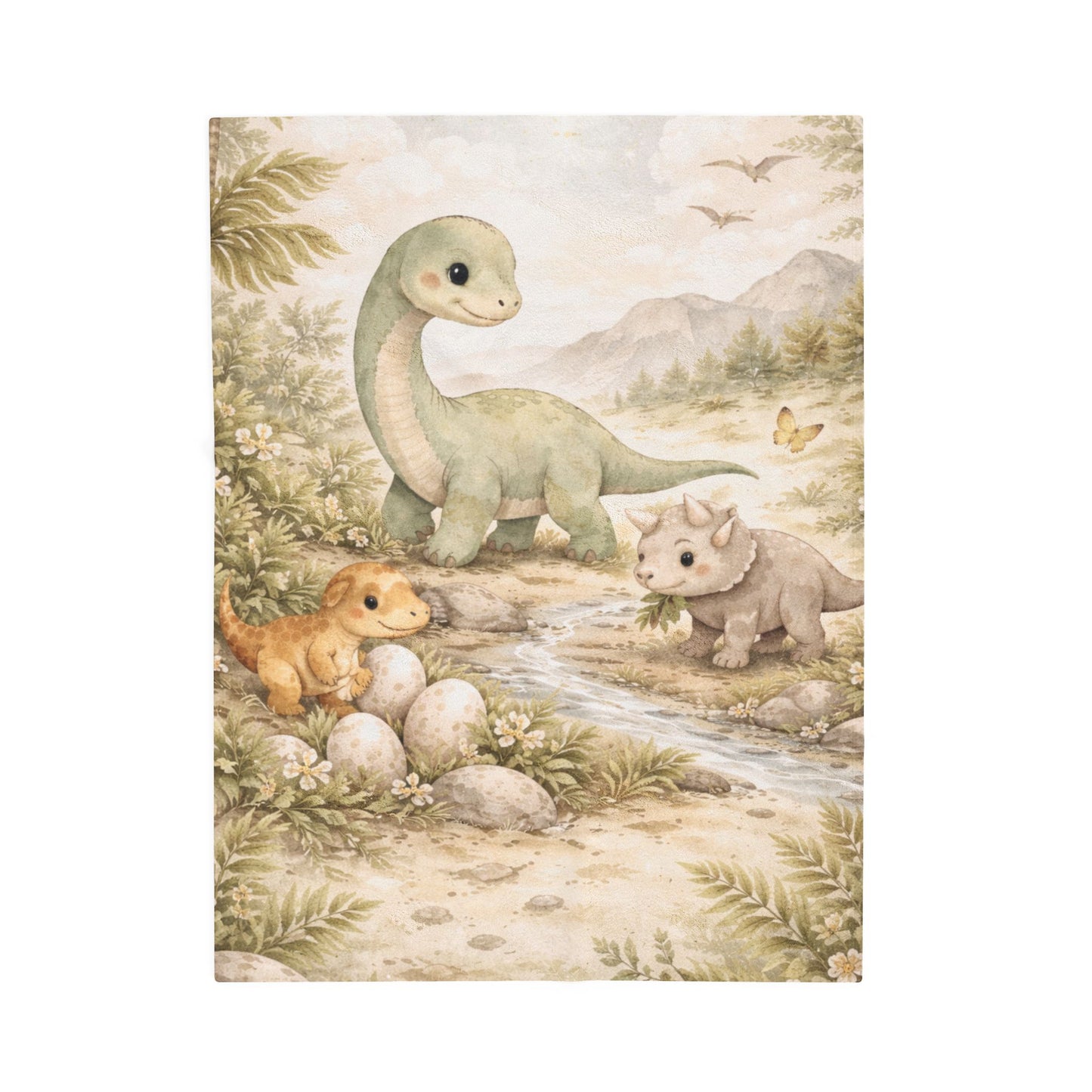 Dino Nursery Velveteen Plush Blanket – Cute Baby Dinosaur Minky Throw for Newborns & Toddlers